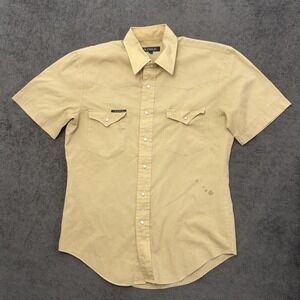vintage 60s 70s polo western pearl snap shirt beige size medium (READ)